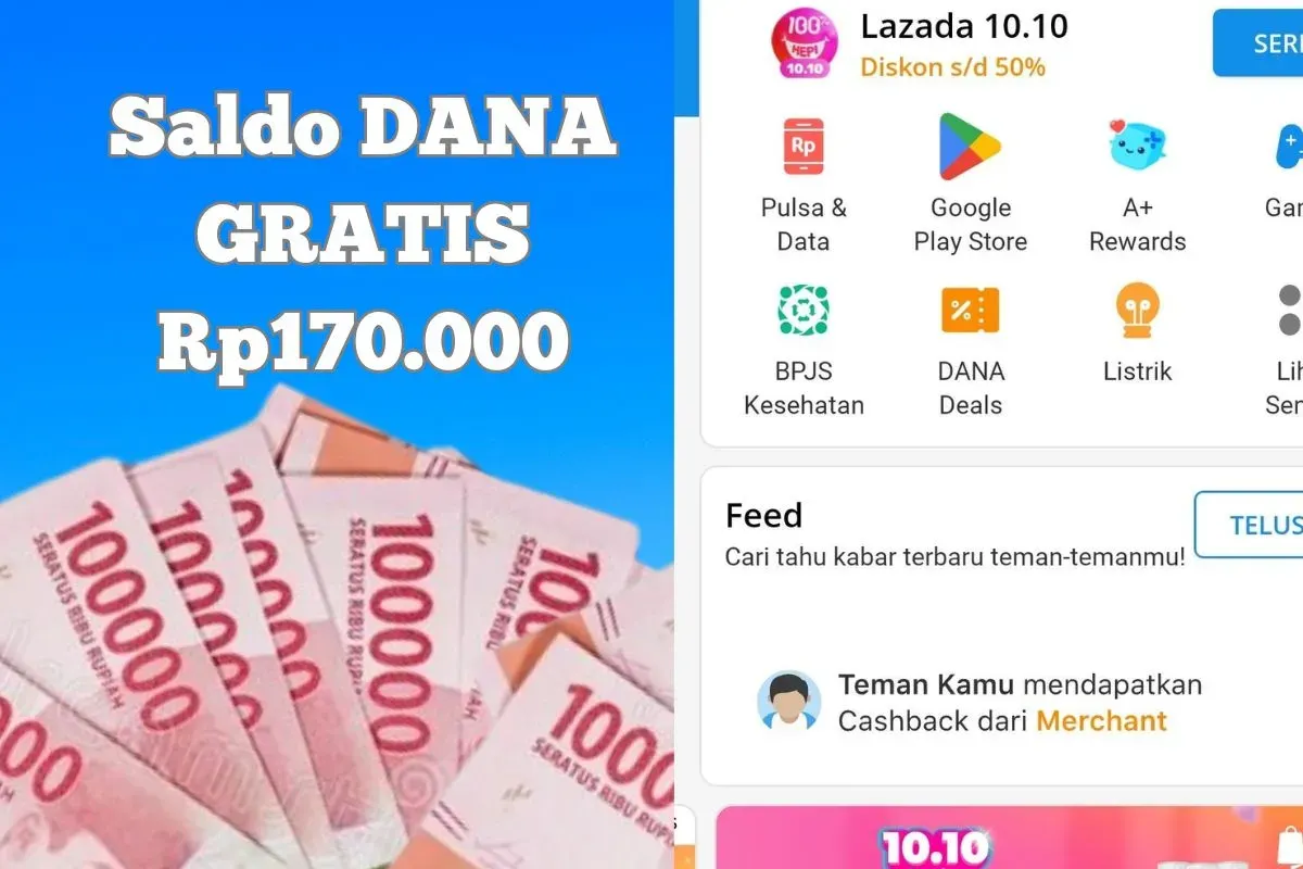 Dapatkan saldo gratis Rp170.00 cukup sekali klik melalui fitur DANA Kaget. (Sumber: Poskota/Syania Nurul Lita Baikuni)