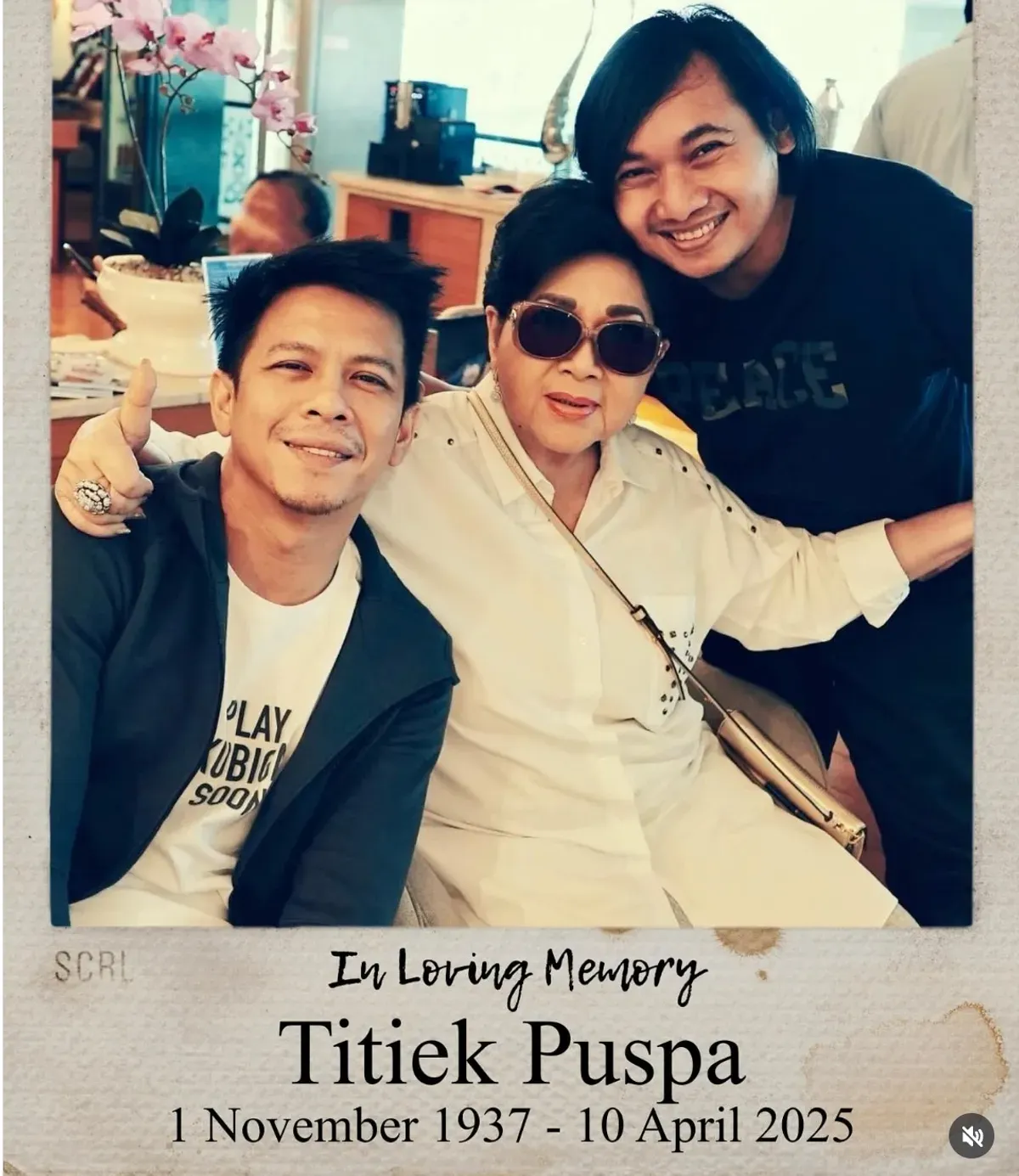 Ariel NOAH kenang Titiek Puspa yang wafat 10 April 2025: “Damai selamanya Eyang. Terima kasih atas ilmu dan kebaikanmu, akan saya teruskan.” (Sumber: Instagram @ArielNOAH)
