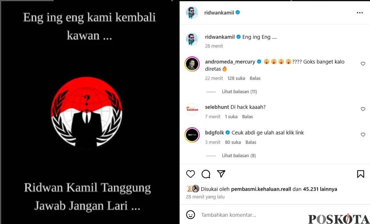 Saat Akun Instagram Ridwan Kamil Diretas, Apakah Ada Hubungannya dengan Kemunculan Lisa Mariana? (Sumber: Instagram/ridwankamil)
