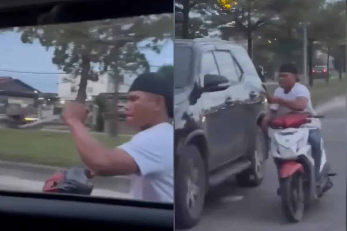 Viral seorang pria bersajam mengancam sejumlah pengendara mobil di Pekanbaru. (Sumber: Tangkap Layar Instagram/@funnelmedia)