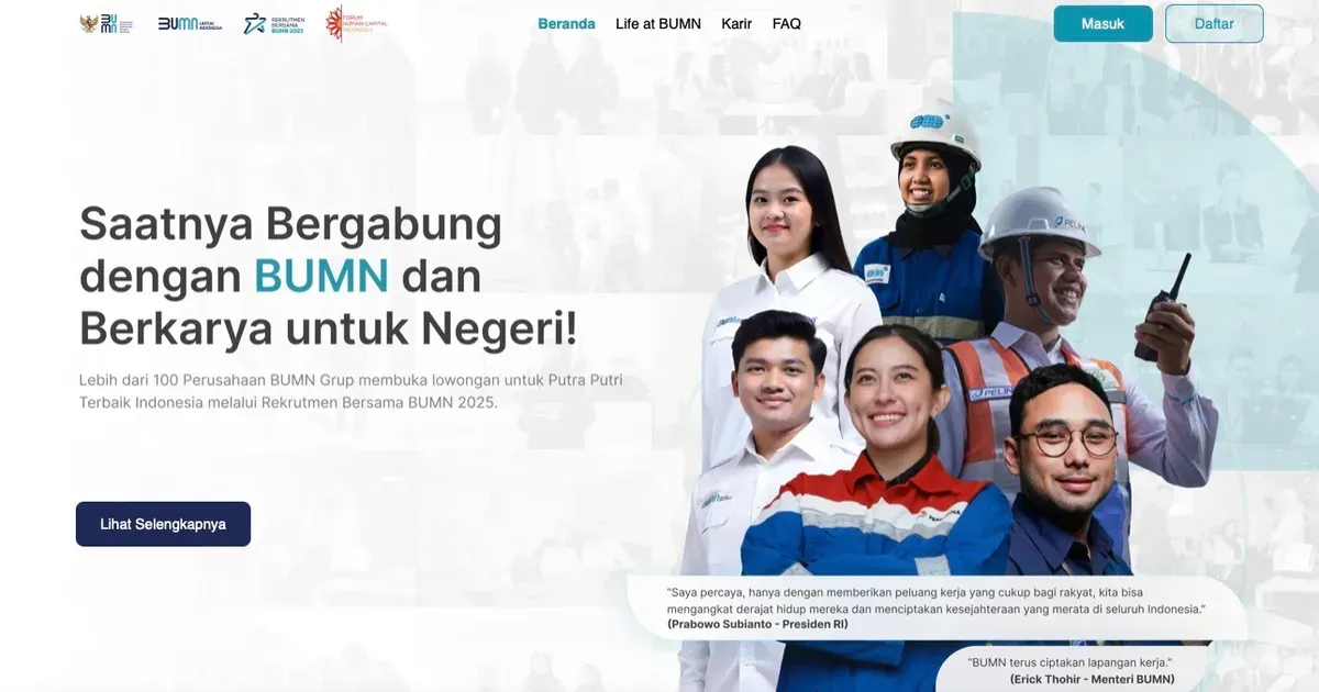Hasil pengumuman administrasi Rekrutmen Besama BUMN 2025 bisa dicek hari ini Senin, 14 April 2025 (Sumber: rekrutmenbersama2025.fhcibumn.id)