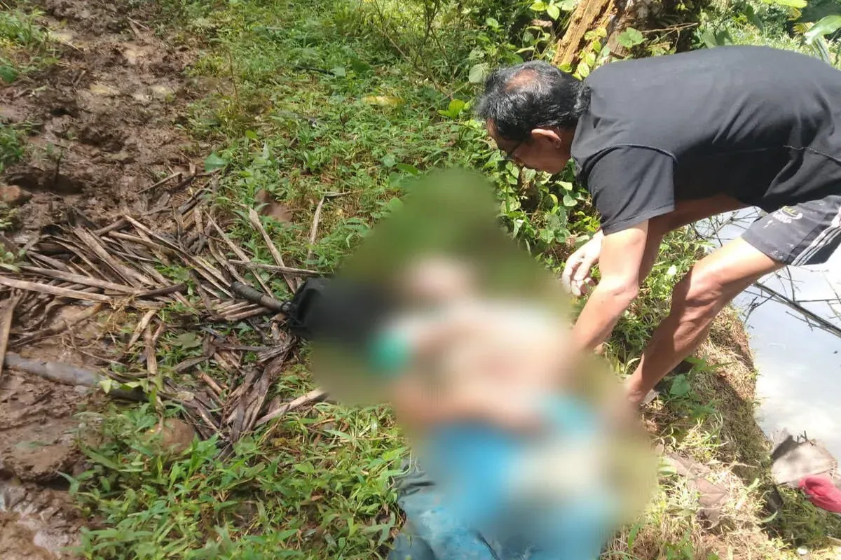 Warga Desa Karyawangi, Kecamatan Pulosari, Pandeglang, mengevakuasi jenazah penggembala kerbau di Kecamatan Pulosari, Pandeglang. (Sumber: Dok. Warga)
