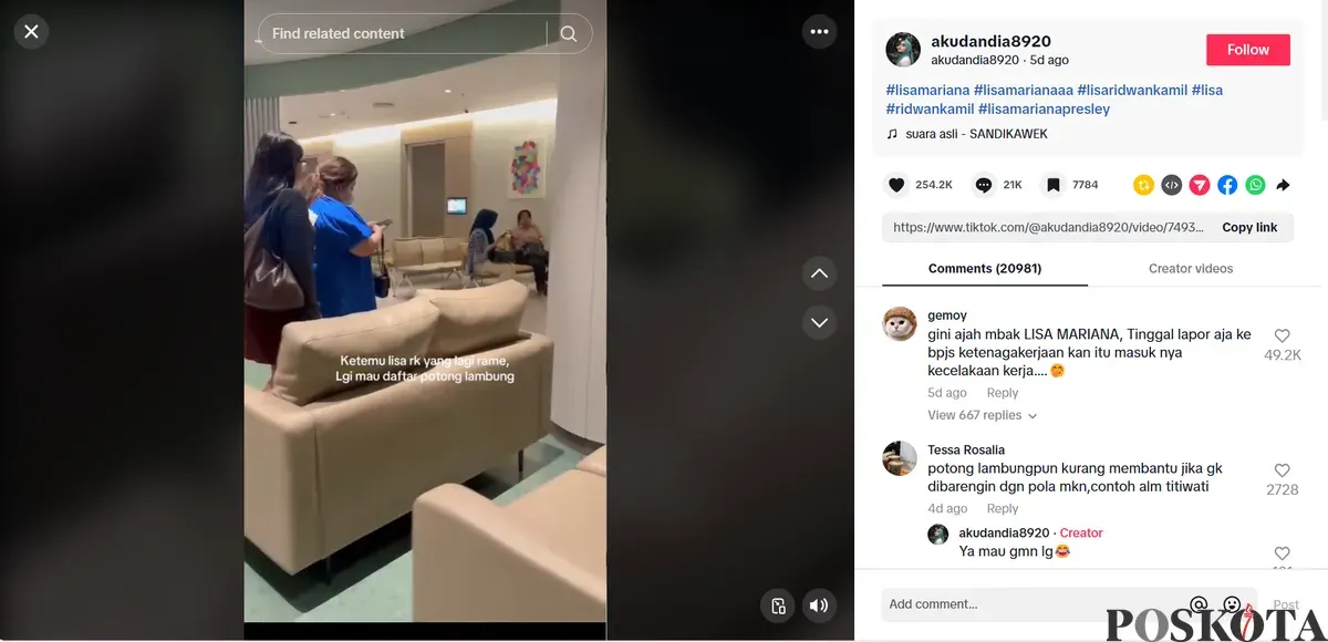 Lisa Mariana Terekam Video Sedang Daftar untuk Operasi Potong Lambung, Langsung Dibanjiri Hujatan Netizen (Sumber: TikTok/@akudandia8920)