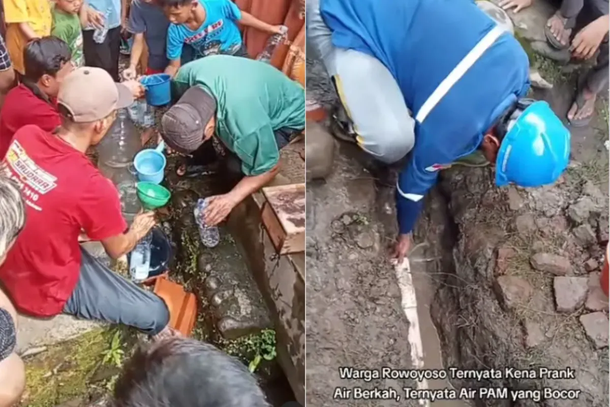 Warga Pekalongan rebutan air yang muncul dari dalam tanah yang diklaim sebagai air berkah. (Sumber: Tangkap Layar Instagram/@medsos_rame)