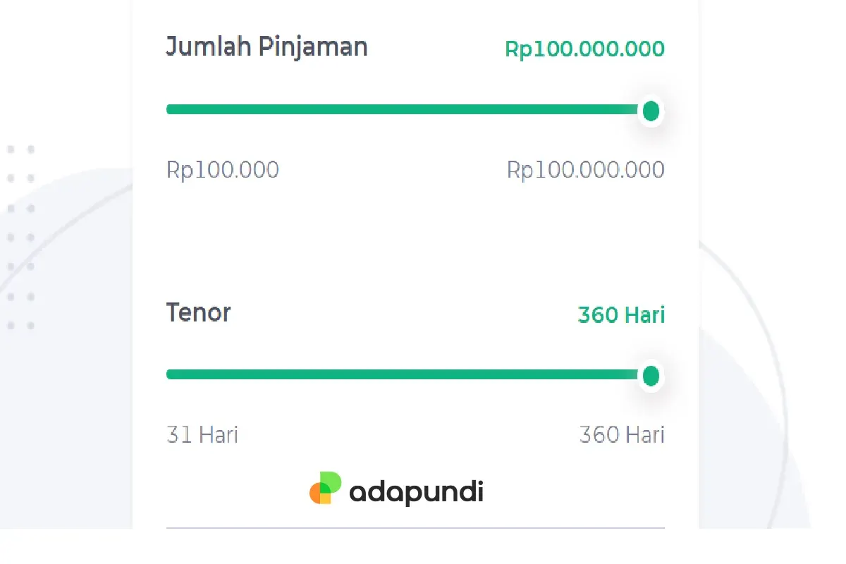 Pinjol Adapundi berikan pinjaman hingga Rp100 juta dan tenor cicilan hingga 360 hari. (Sumber: Tangkap Layar adapundi.com)