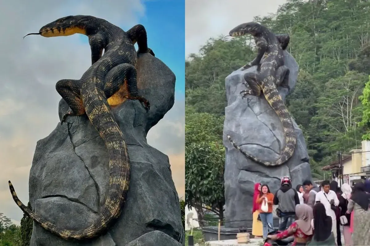 Heboh, patung biawak realistik di Wonosobo cuma Rp50 juta kini ramai dikunjungi warga. (Sumber: Instagram/@kangdolanwsb)