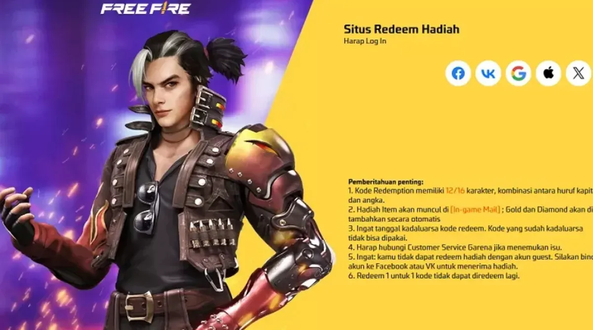 Kode redeem FF hari ini Sabtu, 3 Mei 2025. (Sumber: Garena)