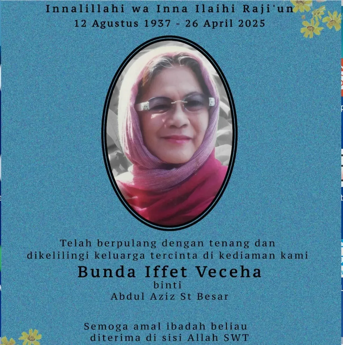 Manager sekaligus ibunda dari Bimbim Slank, Bunda Iffet wafat pada Sabtu malam, 26 April 2025. (Sumber: Capture Instagram @slankdotcom)