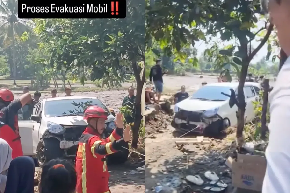 Potret proses evakuasi mobil yang terbawa hanyut banjir Cianjur. (Sumber: Instagram/@visitcianjur)
