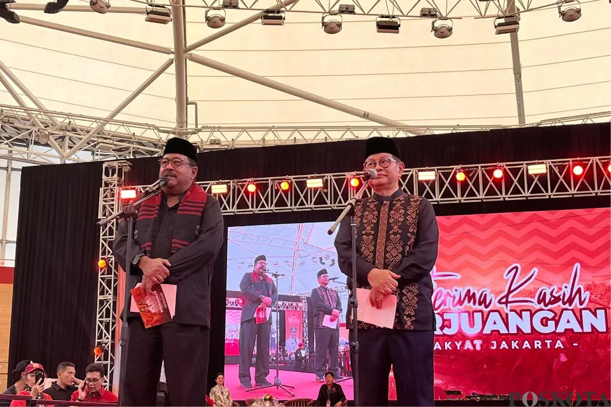 Gubernur Jakarta, Pramono Anung saat menghadiri acara halal bihalal DPD PDIP di Velodrome, Jakarta Timur, Minggu, 27 April 2025. (Sumber: Poskota/Pandi Ramedhan)