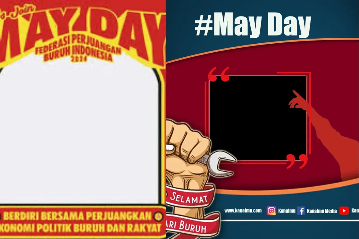 10 Contoh background digital bertema Hari Buruh 2025 yang siap dipakai untuk memperingati May Day. (Sumber: Pinterest)