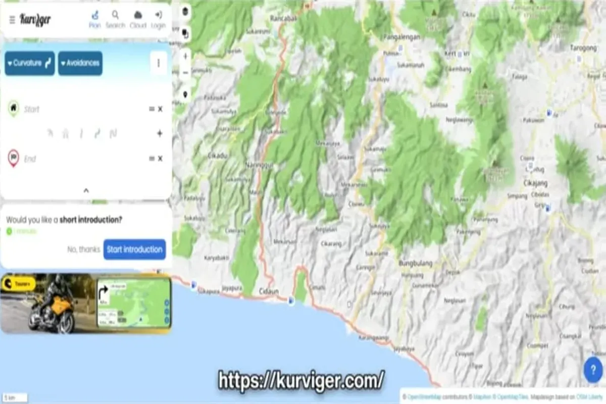 Maps yang dilengkapi dengan informasi ketinggian daerah. (Sumber: kurviger.com)
