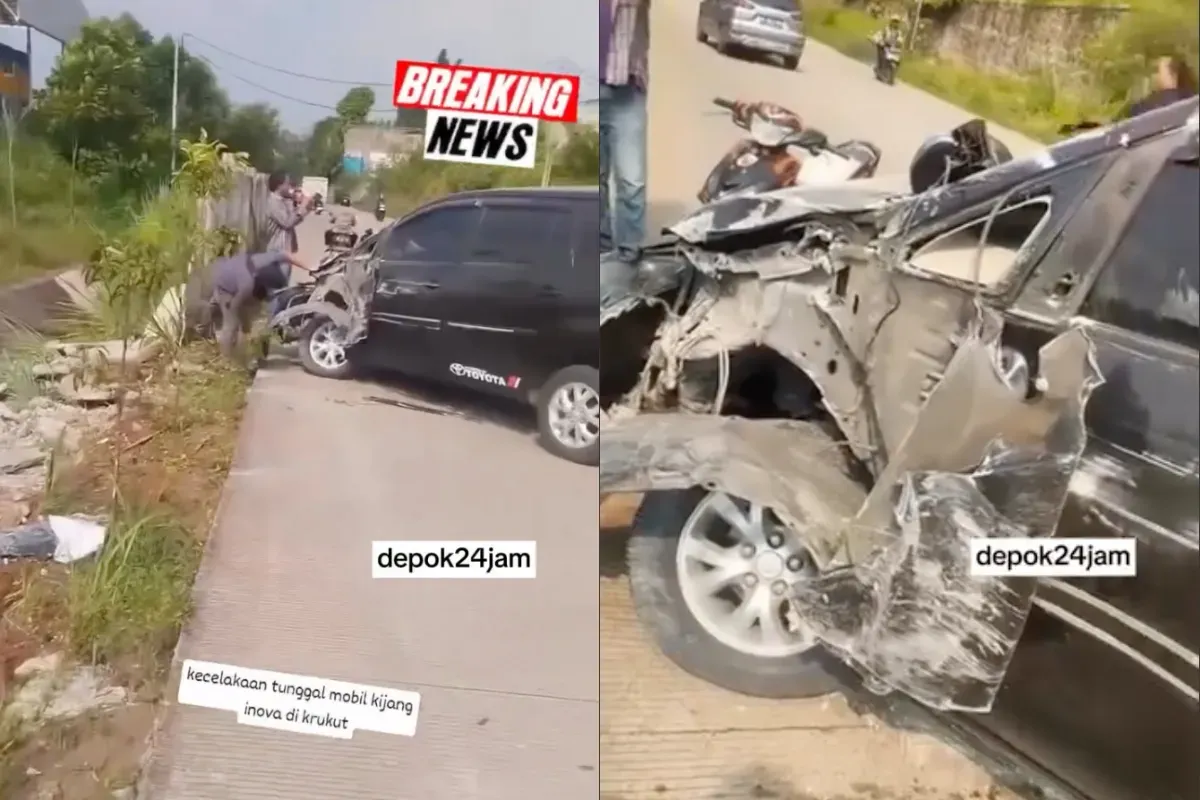 Potret kecelakaan tunggal yang terjadi di Depok. (Sumber: Instagram/@depok24jam)