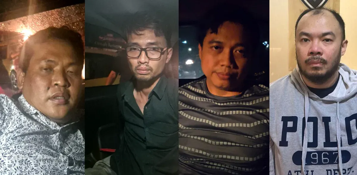 Tampang empat aktor intelektual kasus penculikan dan pembunuhan Ilham Pradipta yang ditangkap Jatanras Polda Metro Jaya. (Sumber: Dok Polda Metro Jaya)