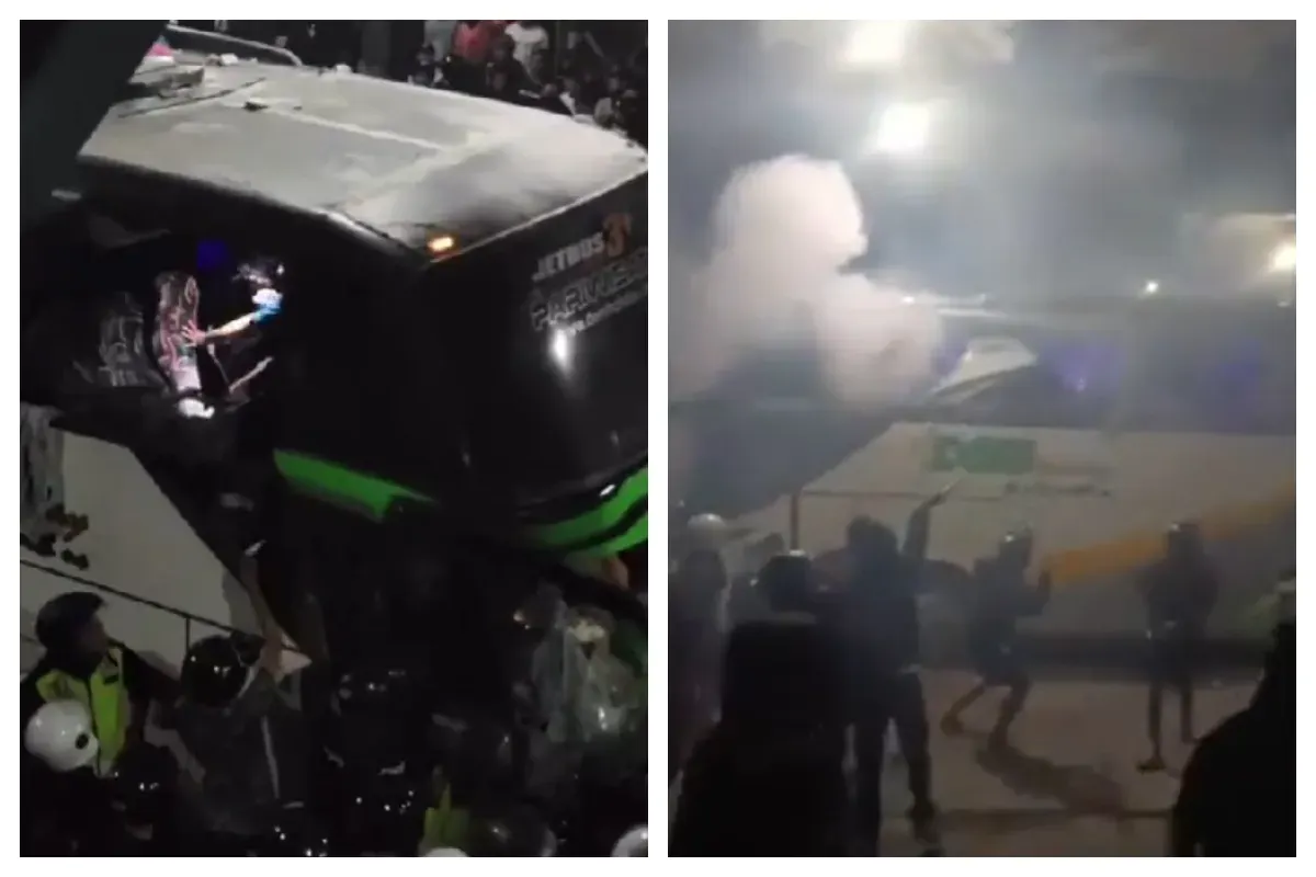 Kolase kericuhan PSIM Yogyakarta vs Persib Bandung usai bertanding di Stadion Sultan Agung, Bantul, Minggu malam, 24 Agustus 2025 (Sumber: X/ @zidqfaturrohim)
