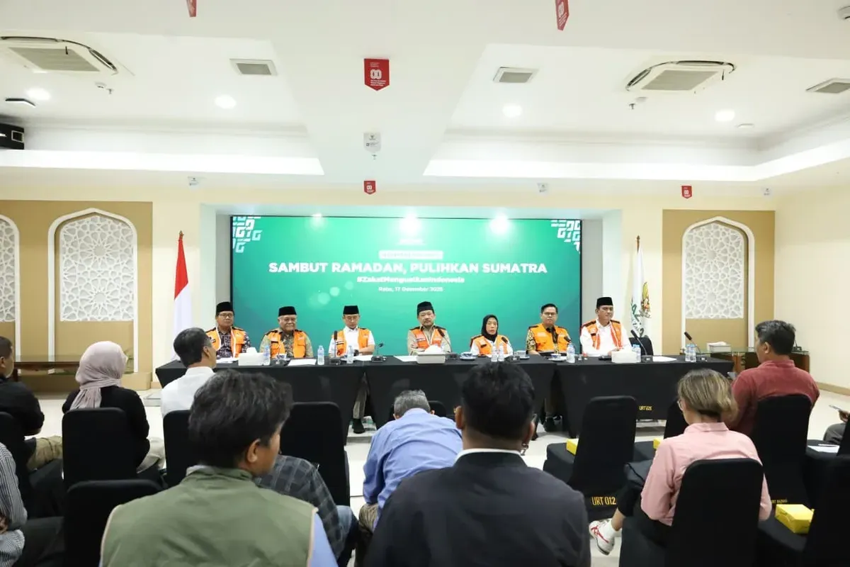 BAZNAS menggelar konferensi pers Sambut Ramadan Pulihkan Sumatra di Jakarta, Rabu, 17 Desember 2025. (Sumber: Istimewa)