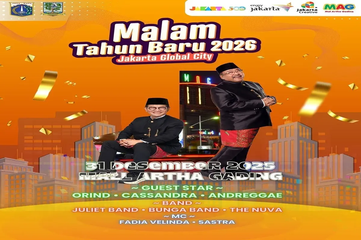 Acara “Malam Tahun Baru 2026: Jakarta Global City” yang akan digelar pada Rabu, 31 Desember 2025, bertempat di Mall Artha Gading. (Sumber: Kominfo)
