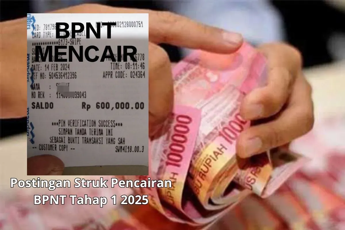 Seorang KPM memposting struk pencairan bansos BPNT tahap 1 2025 di akun Facebook. (Sumber: Poskota/edited by Syifa Luthfiyah)