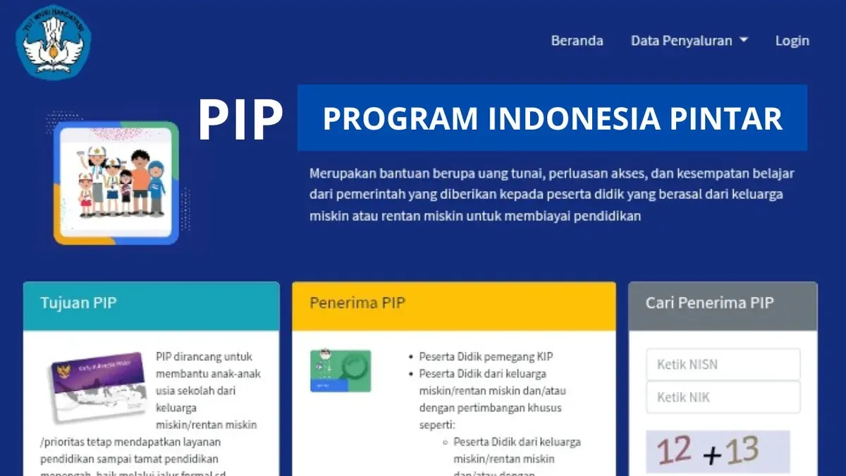 Tampilan halaman resmi PIP Kemendikdasmen saat melakukan pengecekan penerima bantuan tahun 2025 melalui browser HP.(Sumber: Poskota/Neni Nuraeni/Kemdikbud)