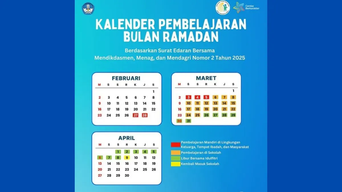 Jadwal libur dan pembelajaran selama bulan puasa 2025. (Sumber: Instagram/@cerdasberkarakter.kemdikdasmen)