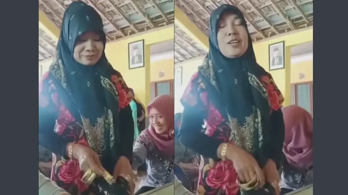 Ilustrasi - Seorang wanita melepas emas perhiasan yang digunakan saat mengambil bantuan sosial beberapa waktu lalu. Pembaruan yang lebih ketat, membuat penyaluran bantuan salah sasaran seperti ini bisa diminimalisir. (Sumber: TikTok/alfin_prolink)