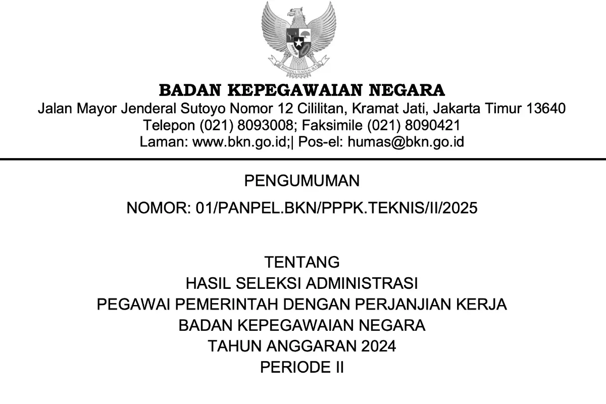 Ilustrasi hasil seleksi administrasi PPPK Tahap 2 dengan format PDF. (Sumber: BKN)