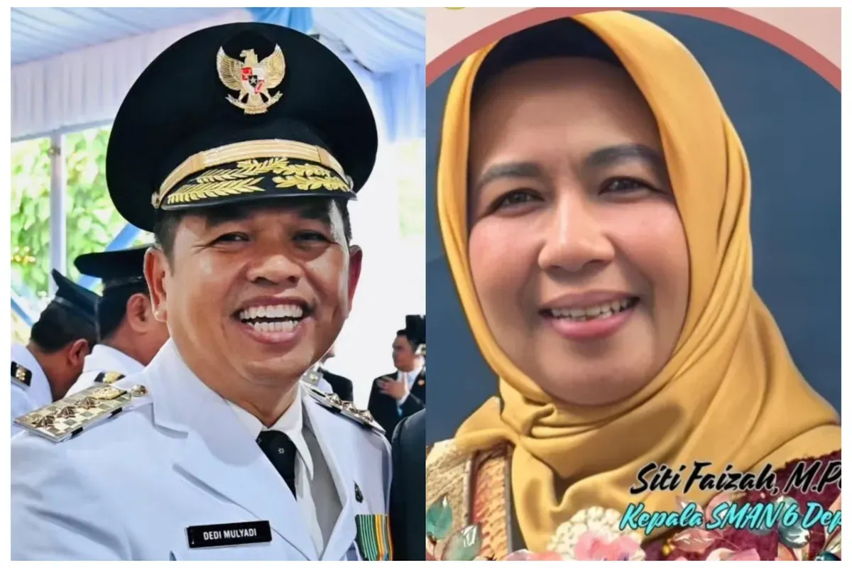Kolase Gubernur Jabar Dedi Mulyadi dan Kepala Sekolah SMAN 6 Depok yang dipecat karena mengadakan study tour. (Sumber: Kolase Instagram Dedi Mulyadi dan SMAN 6 Depok)