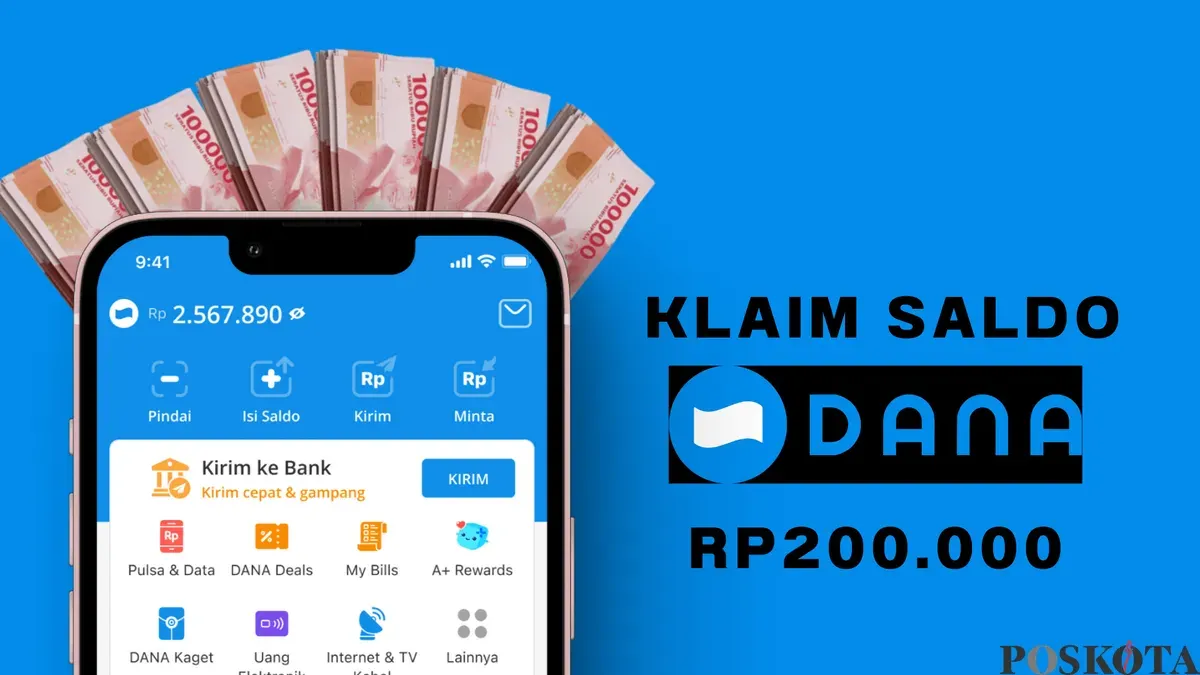 Simak cara mudah klaim saldo DANA gratis Rp200.000 ke e-wallet tanpa main game.(Sumber: Poskota/Shandra)