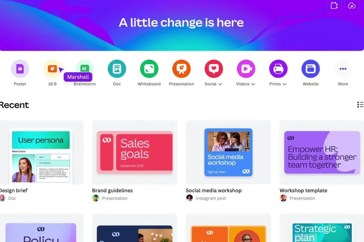 Tampilan pilihan website yang tersedia di platform Canva. (Sumber: Canva)
