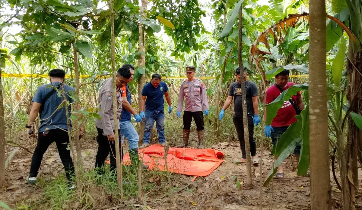 Jajaran tim Inafis Polres Pandeglang dan Polsek Patia, saat mengevakuasi tulang manusia di kebun. (Sumber: Dok. Warga)