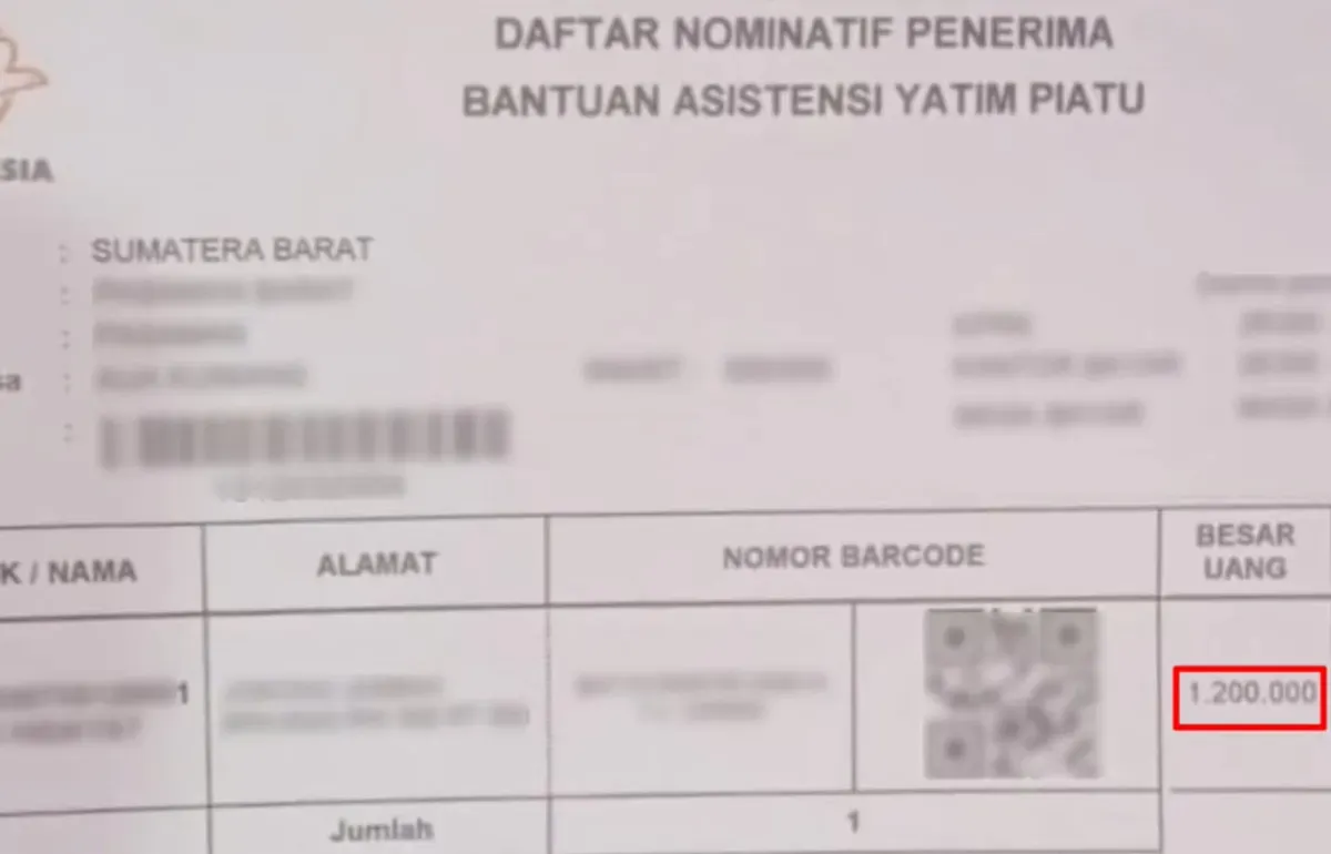 Pencairan saldo bansos ATENSI YAPI hari ini sebesar Rp1.200.000. (Sumber: YouTube/Naura Vlog)