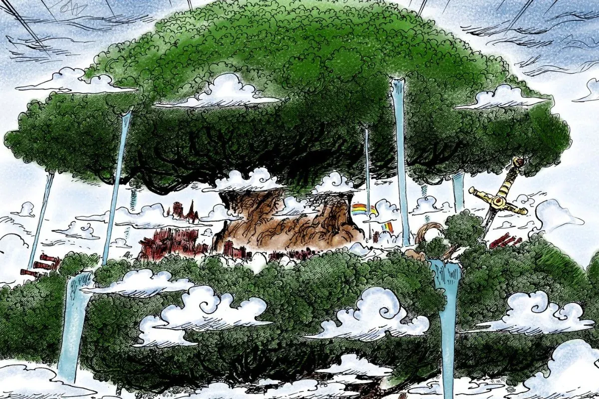Penampakan Pulau Elbaf dalam One Piece. (Sumber: X/@OAlyhia)