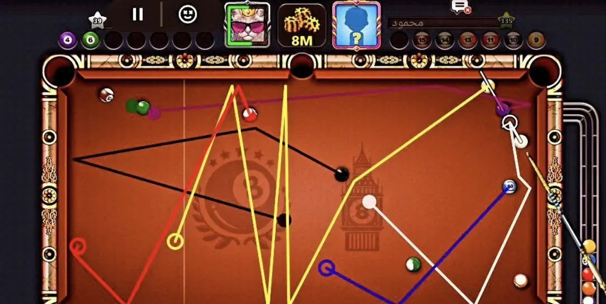 8 Ball Pool MOD APK 2025 menawarkan fitur menarik seperti Free Aim Hack dan EV Loader untuk mempermudah permainan billiard digital ini. (Sumber: Pinterest)