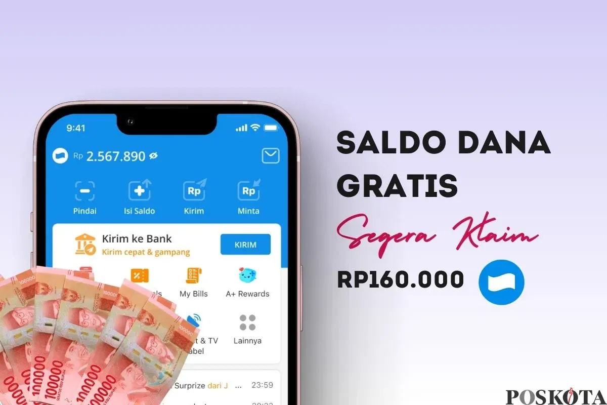 Klaim saldo DANA gratis Rp160.000 ke e-wallet dari aplikasi penghasil uang. (Sumber: Poskota/Della Amelia)