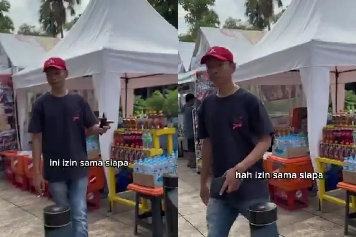 Oknum anggota Ormas Pemuda Pancasila (PP) melarang warga untuk membuat konten di Taman Literasi. (Sumber: Tangkap Layar X/@bacottetangga)