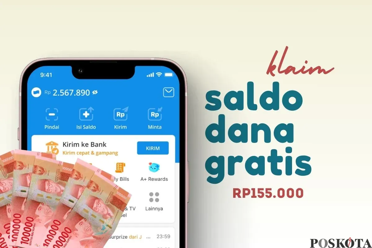 Klaim saldo DANA gratis Rp155.000 ke dompet elektronik dari link khusus. (Sumber: Poskota/Della Amelia)