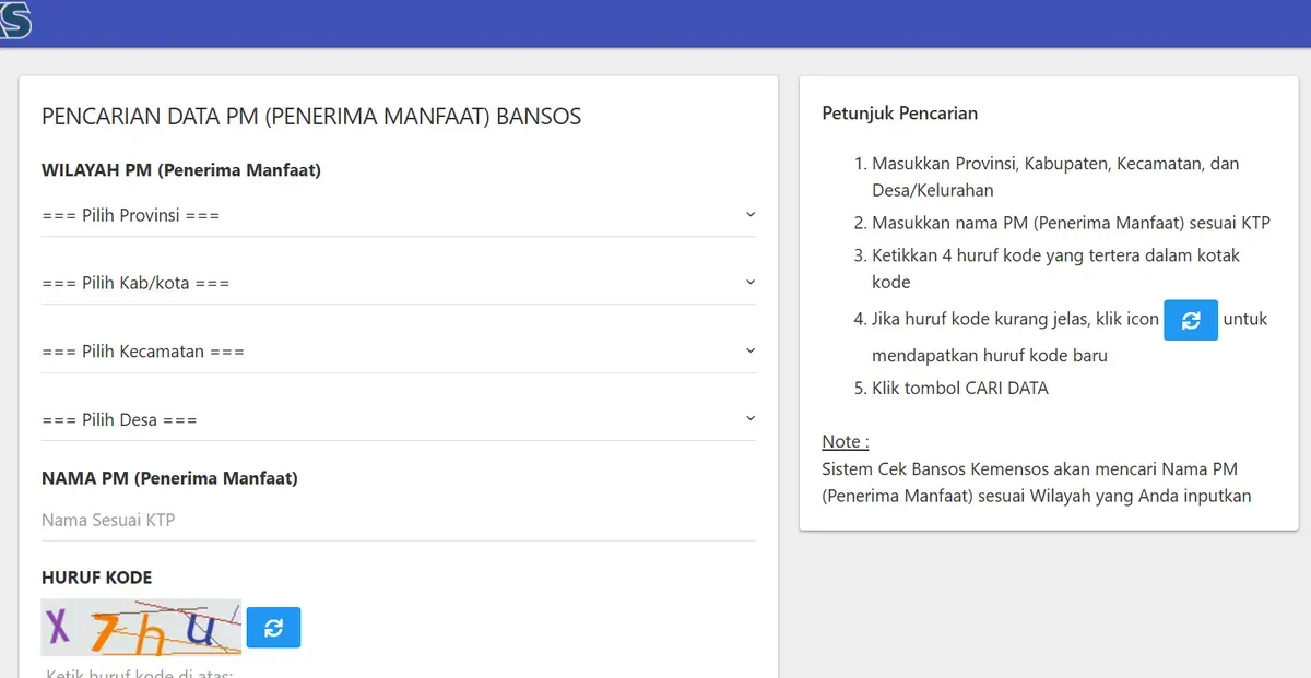 Database bantuan sosial Kemensos. (Sumber: Kemensos RI)
