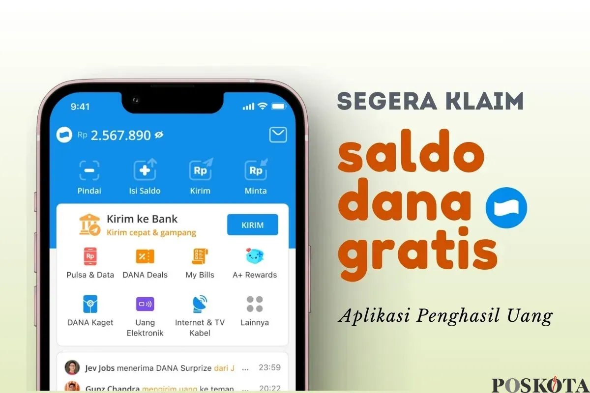 Klaim saldo DANA gratis dari aplikasi penghasil uang. (Sumber: Poskota/Della Amelia)