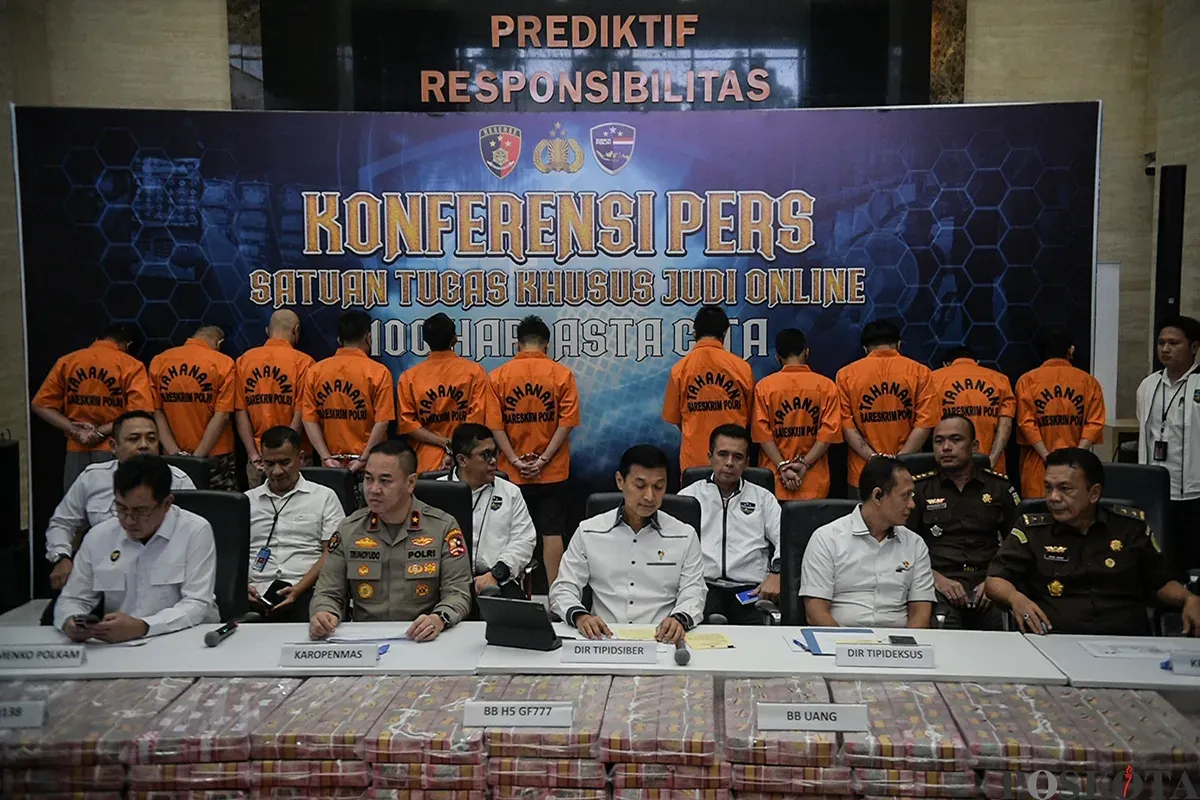 Polisi ungkap kasus judi online di Bareskrim Polri, Jakarta, Senin, 20 Januari 2025. (Sumber: Poskoata/ Bilal Nugraha Ginanjar)