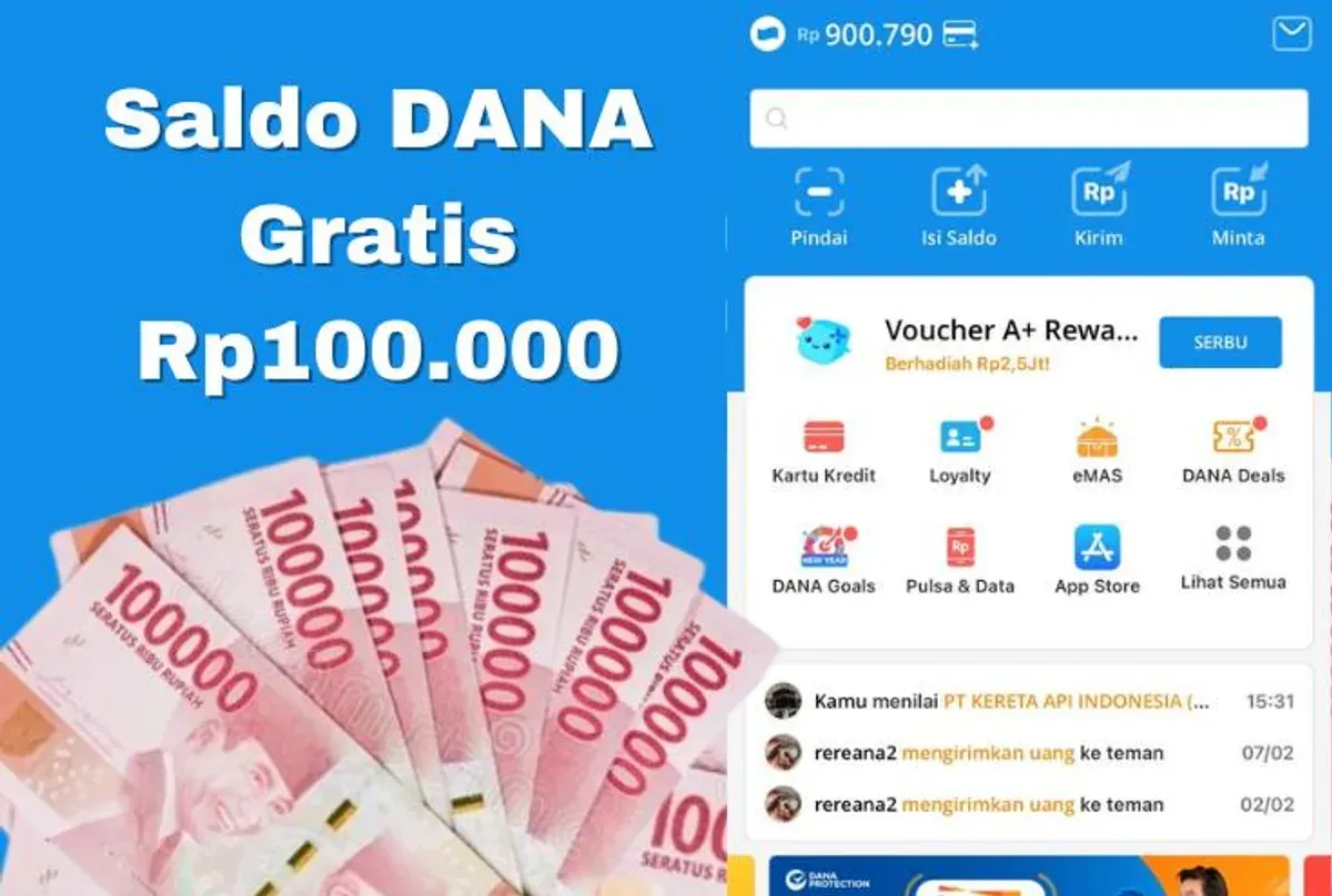 Saldo DANA Gratis Rp100.000 tersedia untuk Anda klaim sekarang langsung masuk dompet elektronik. (Sumber: Poskota/Syania Nurul Lita Baikuni)