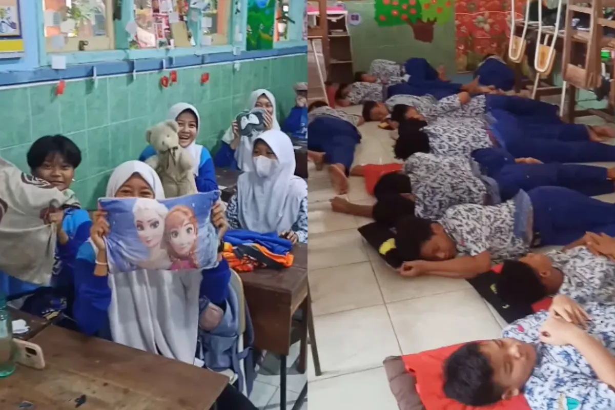 Siswa SMPN 39 Surabaya menerapkan program tidur siang di sekolah. (Sumber: Tangkap Layar Instagram/@smpn39sbyofficial)