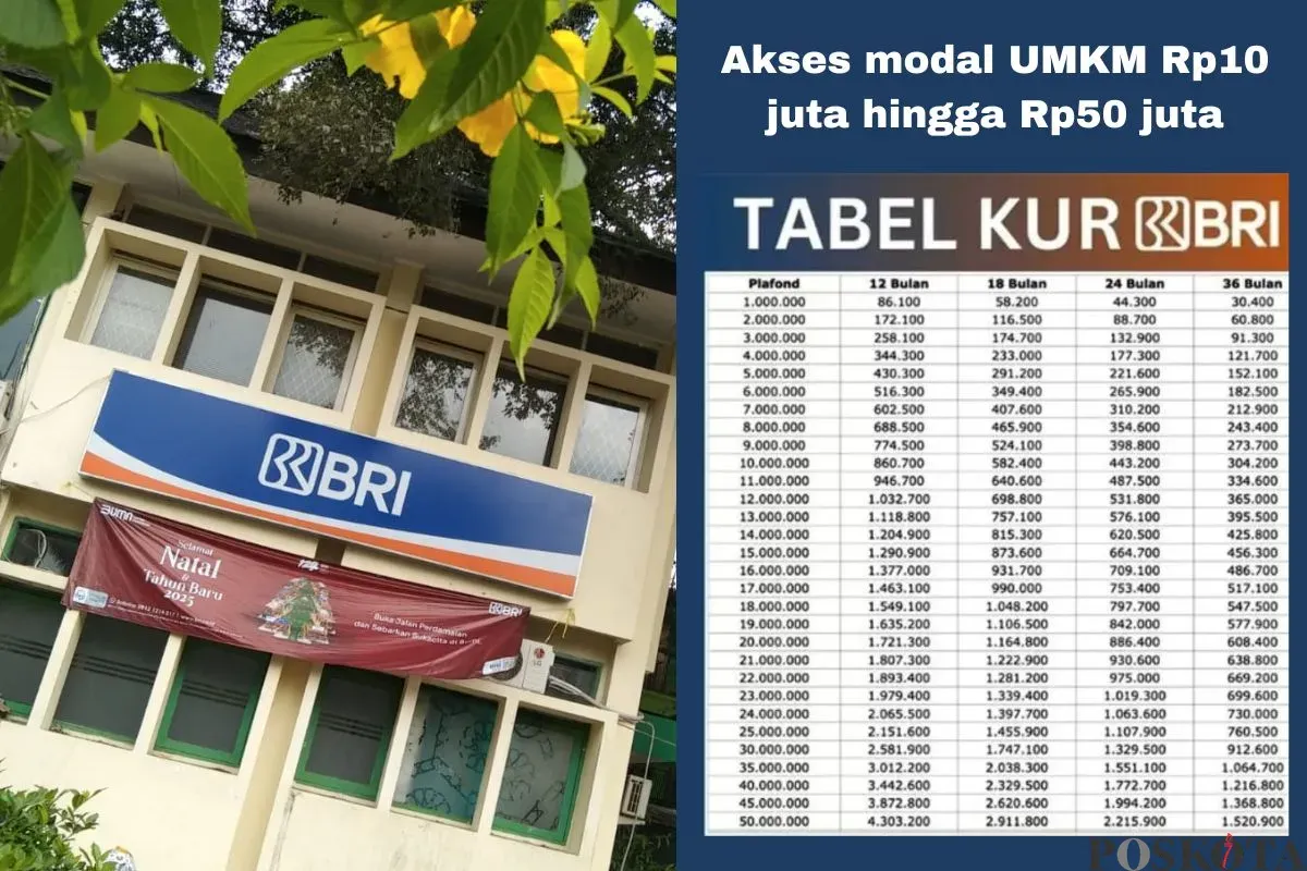 Tabel angsuran KUR BRI 2025 Rp10 juta hingga Rp50 juta. (Sumber: Poskota/Arip Apandi)