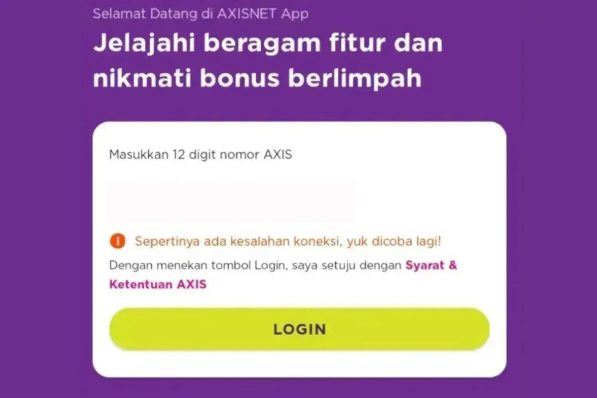 Axisnet yang dikabarkan masih error pada Senin, 16 Juni 2025. (Sumber: Ist.)