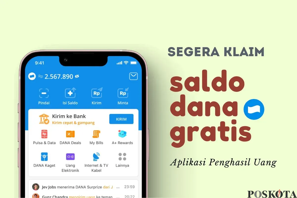 Klaim saldo DANA gratis dari aplikasi penghasil uang. (Sumber: Poskota/Della Amelia)