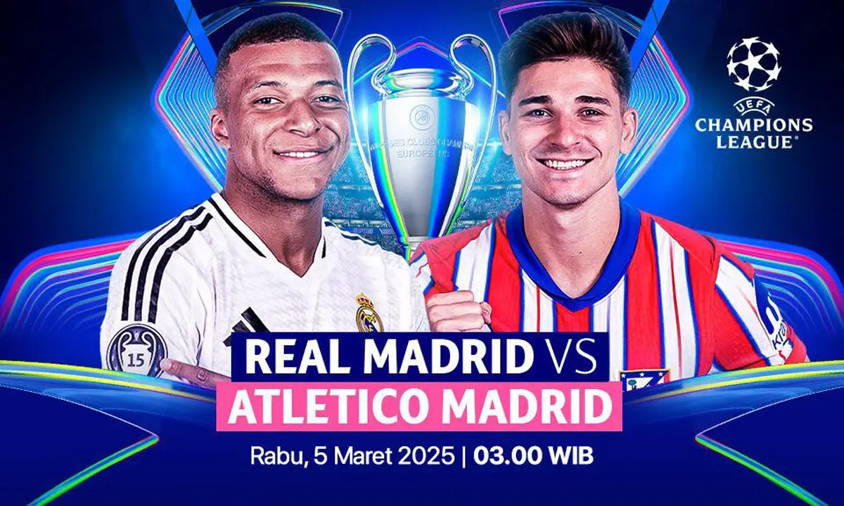 Link live streaming Real Madrid vs Atletico Madrid di leg 1 babak 16 besar Liga Champions Eropa 2024-25. (Sumber: Vidio)