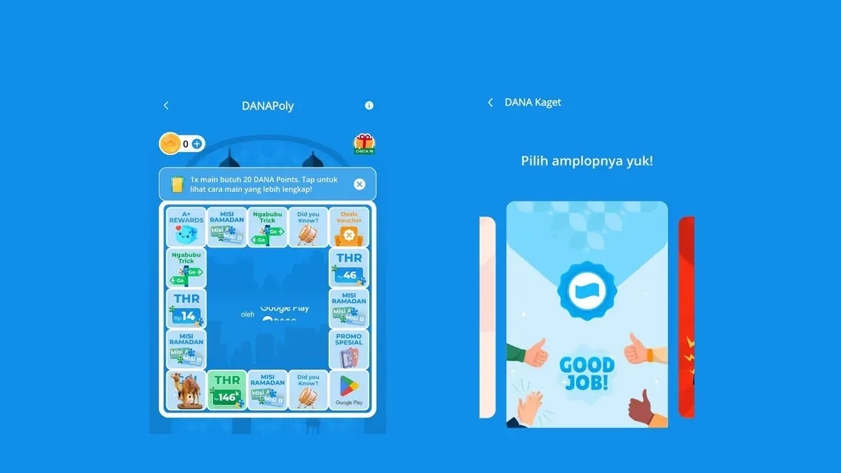 Dapatkan saldo DANA gratis dari fitur aplikasi DANA yaitu fitur link DANA Kaget dan event Dana Poly. (Aplikasi DANA)