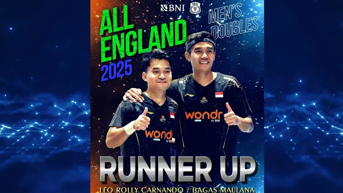 Wakil ganda putra Indonesia Leo dan Bagas berhasil juara 2 di turnamen Super 1000 All England 2025. (IG badminton.ina)
