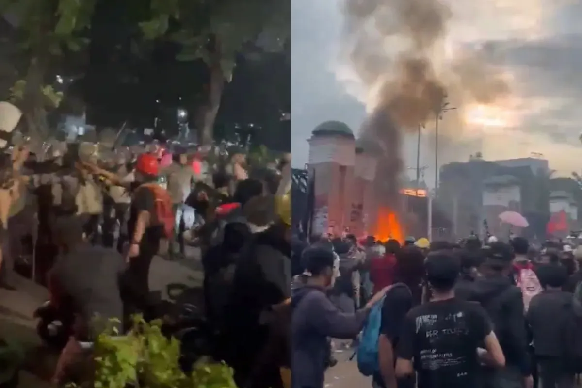 Aksi demo penolakan UU TNI dan RUU Polri berakhir ricuh (Sumber: X/@barengwarga)