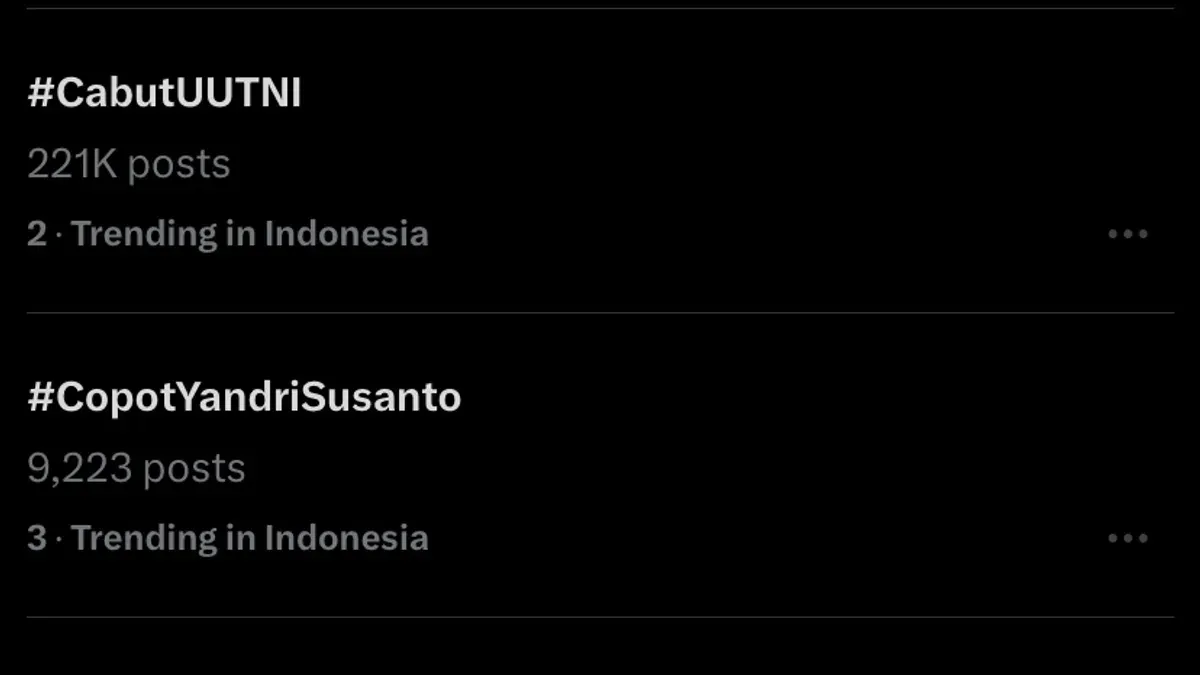 Trending topik Cabut UU TNI masih terus menggema (Sumber: Poskota/Mitha Aullia)