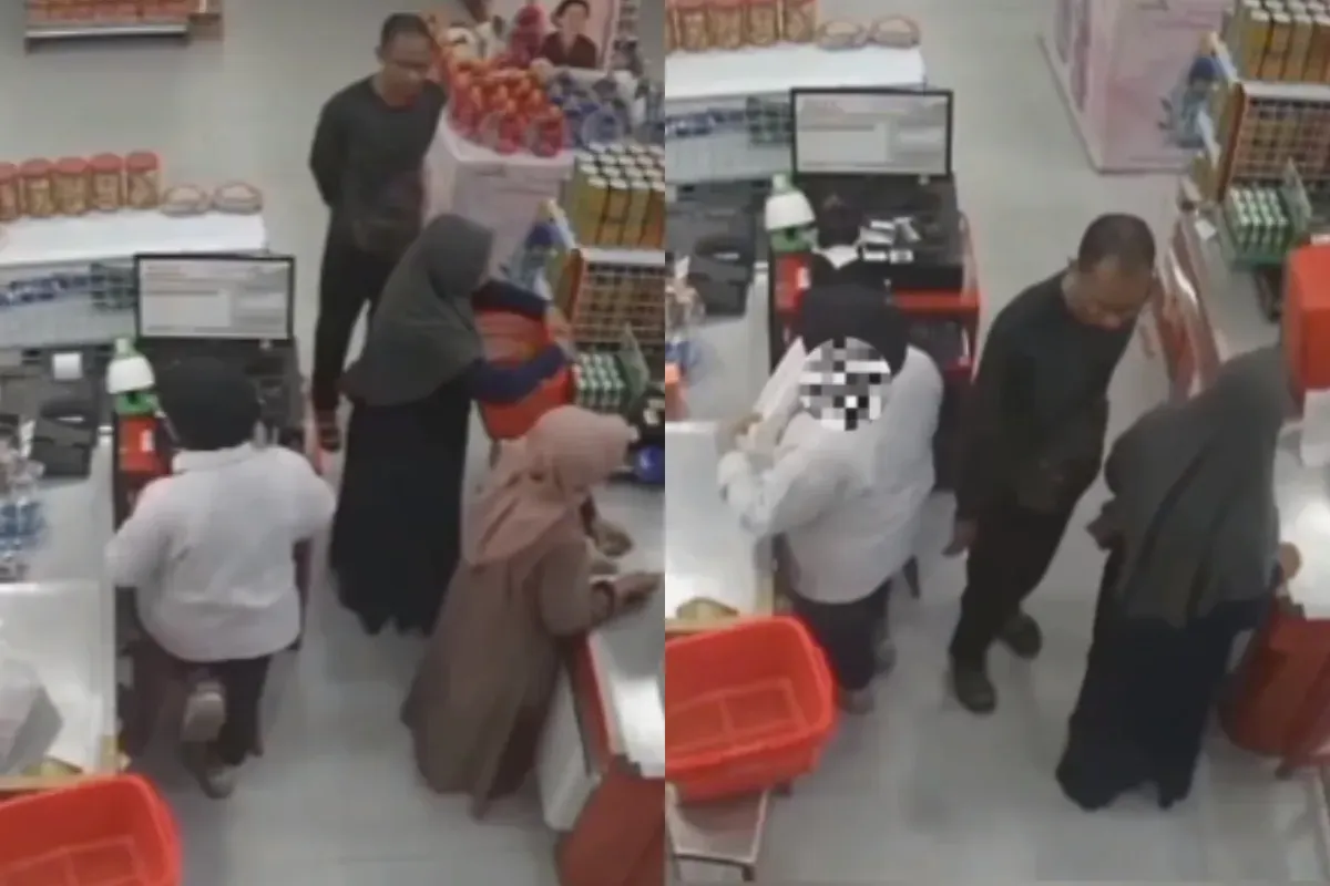 Aksi pelecehan seksual terhadap kasir oleh pelanggan di supermarket Situbondo terekam kamera CCTV. (Sumber: Tangkap Layar Instagram/@funnelmedia)